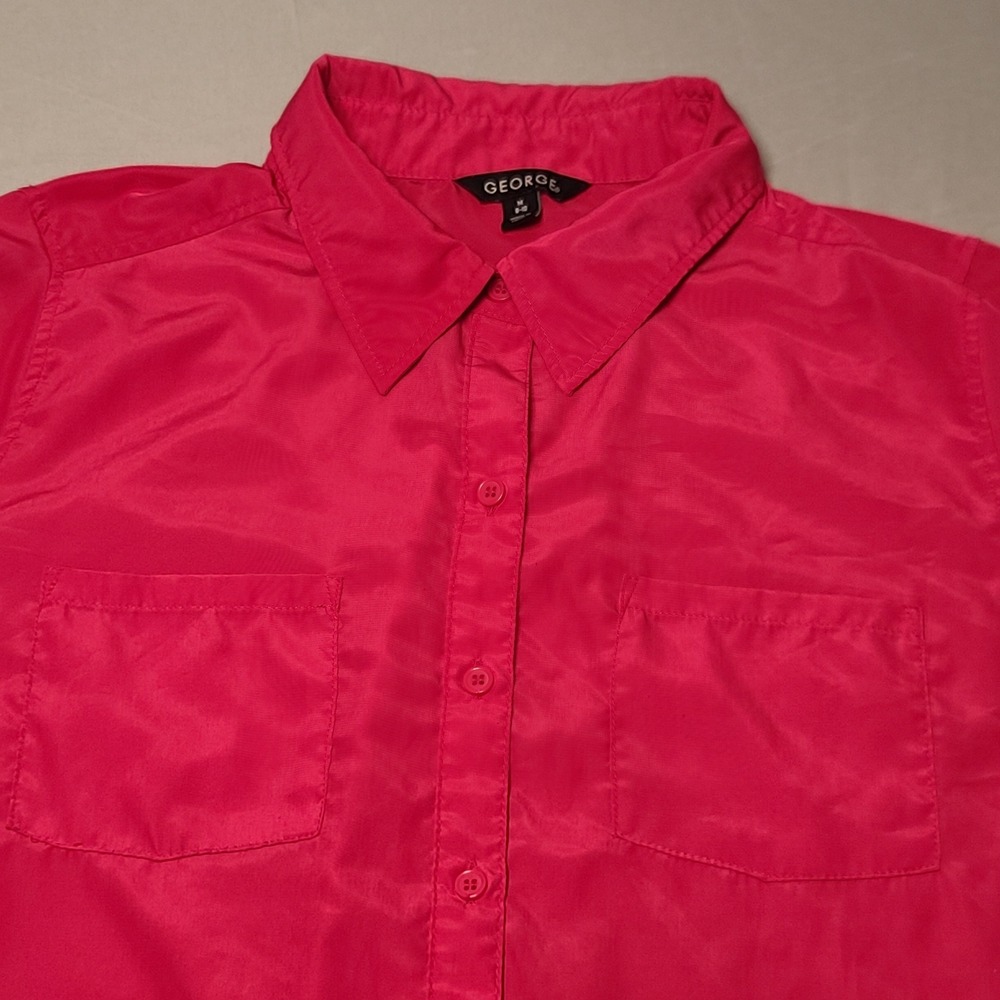 George Button Down Shirt Womens Medium 8-10 Pink Long Sleeve GL13410 Barbiecore